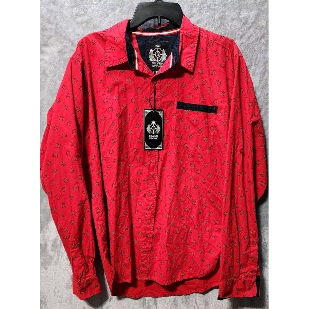 NWT Silver Stone Bulls eye Pattern Mens XL Casual Western Business Long Sleeve